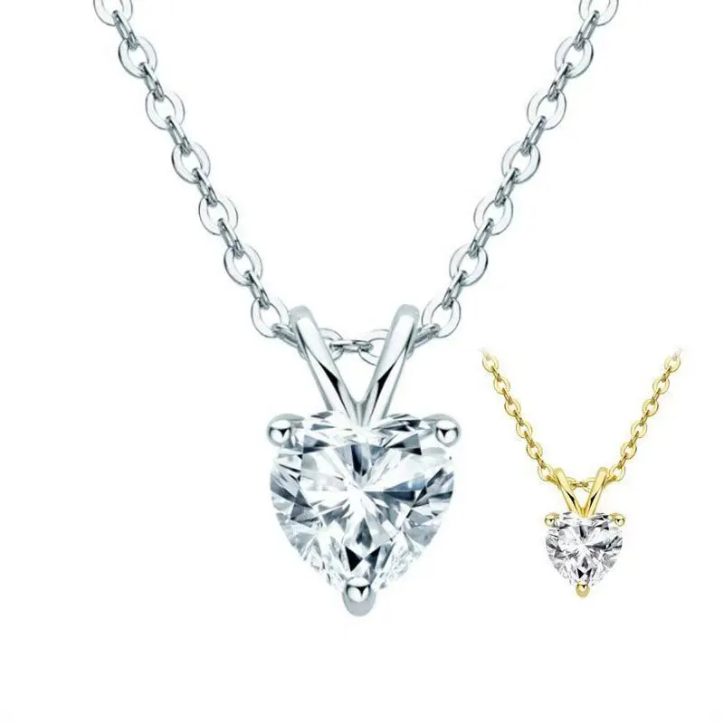 

S925 sterling silver love moissanite three-claw necklace simple and fashionable collarbone chain for women