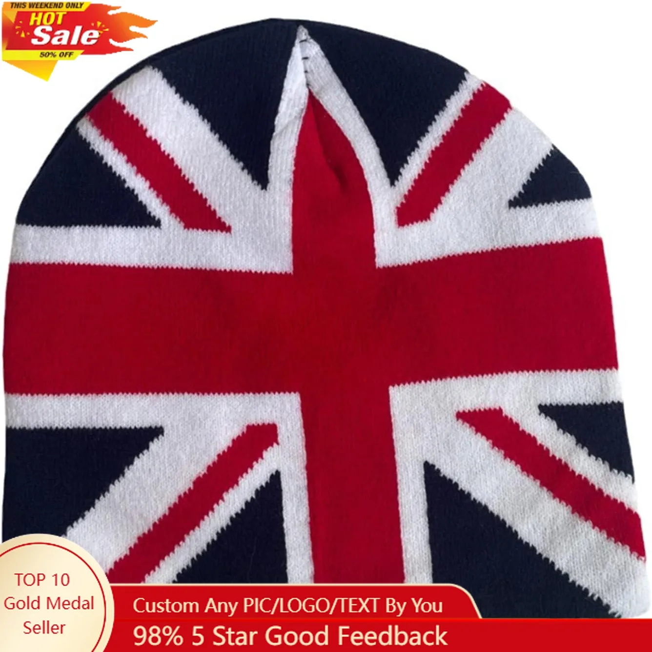 

UK English Union Jack Flag Knitted Hat Skull Cap Winter Warm Acrylic Wool Beanie for Men Women