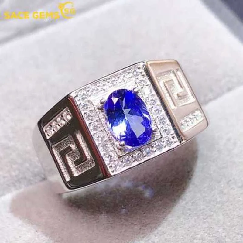 

SACE GEMS Resizable Natual Tanzanite Luxury Ring for Man S925 Sterling Silver Wedding Engagement Fine Jewelry Gift Wholesale