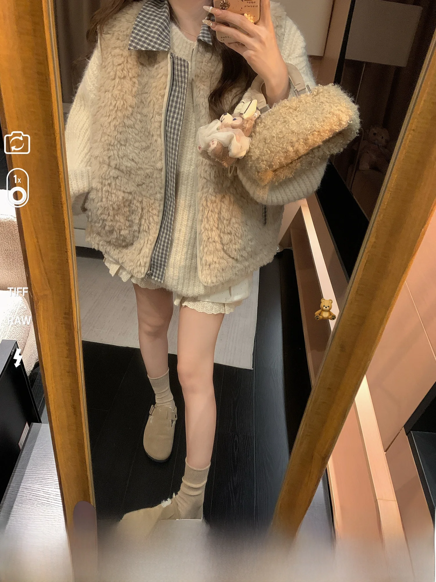

DDXZ Evening Design Sensation Apricot Svel Warm Versatile Lamb Fur Plaid Patchwork Zipper Vest Jaet ort Sle Commu...