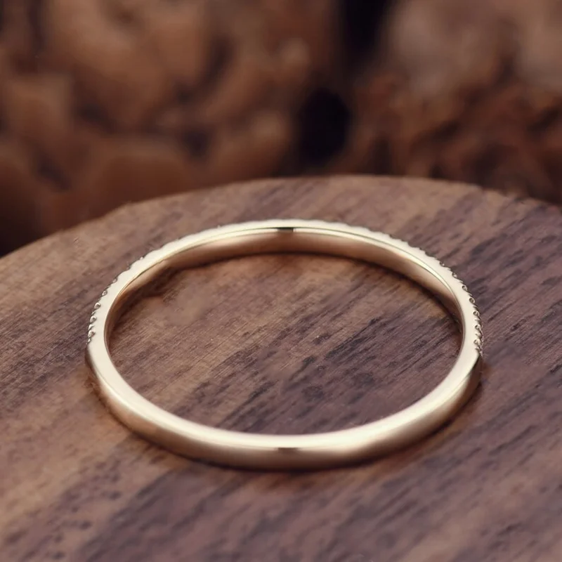 Anillo de boda de moissanita de media eternidad a la moda para mujer, anillos rectos de Plata de Ley 925, anillo a juego de 1,3mm, 1,6mm, 1,8mm y 2,0mm