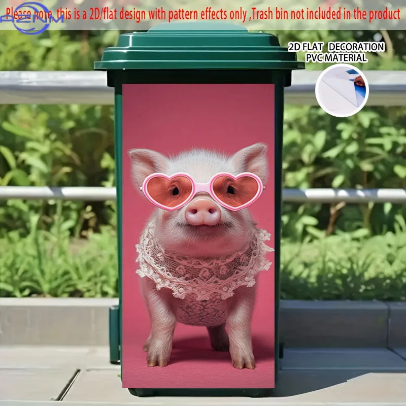 [2D Flat Printing] 1pc 2D Pattern Printing Kitchen Trash Can Sticker X Cm Love Meng Pig Shape Theme Kitchen Home Decoration Wa