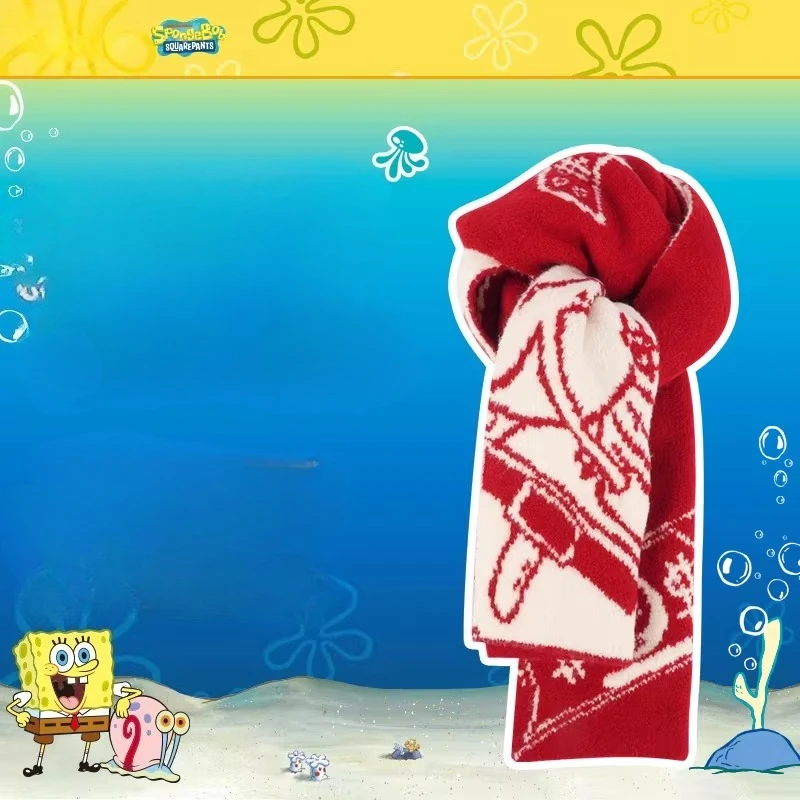 

SpongeBob Mr. Krabs Money Theme Red Scarf, Cute Cartoon Knitted Winter Warm Neck Warmer, Anime Character Cash Themed Accessory