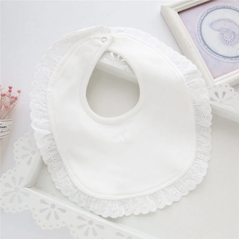 Baby Girls Burp Cloth 100% Cotton Lace Bow White Brief Feeding Drool Bibs for 0-2years