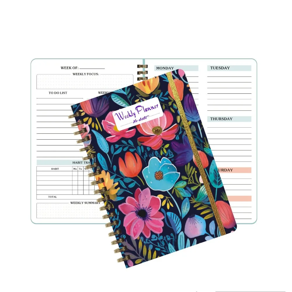 Portable A5 Weekly Planner No Date Efficiency Weekly Schedule Book Planner Reminder with Straps Coil Notebook Student