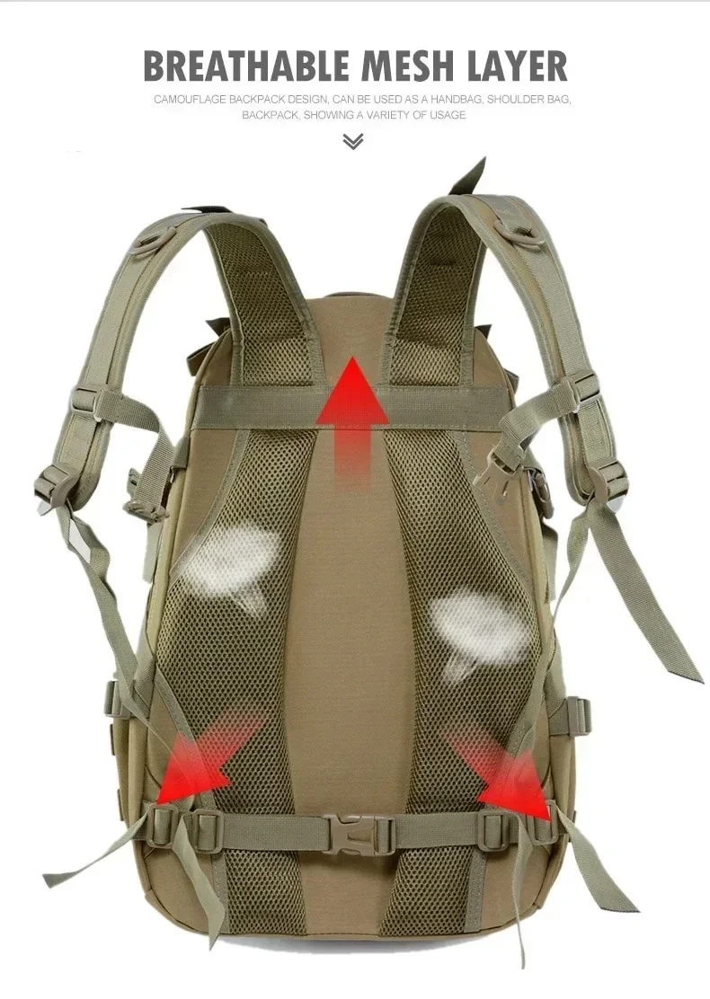 35L Herren-Taktikrucksack mit reflektierenden Streifen, modularem MOLLE-Ladesystem, für den Alltag, Pendeln, Fitness, Reisen, Camping, Wandern, Trekking, Outdoor-Aufbewahrung, Schultertasche – Detail 7