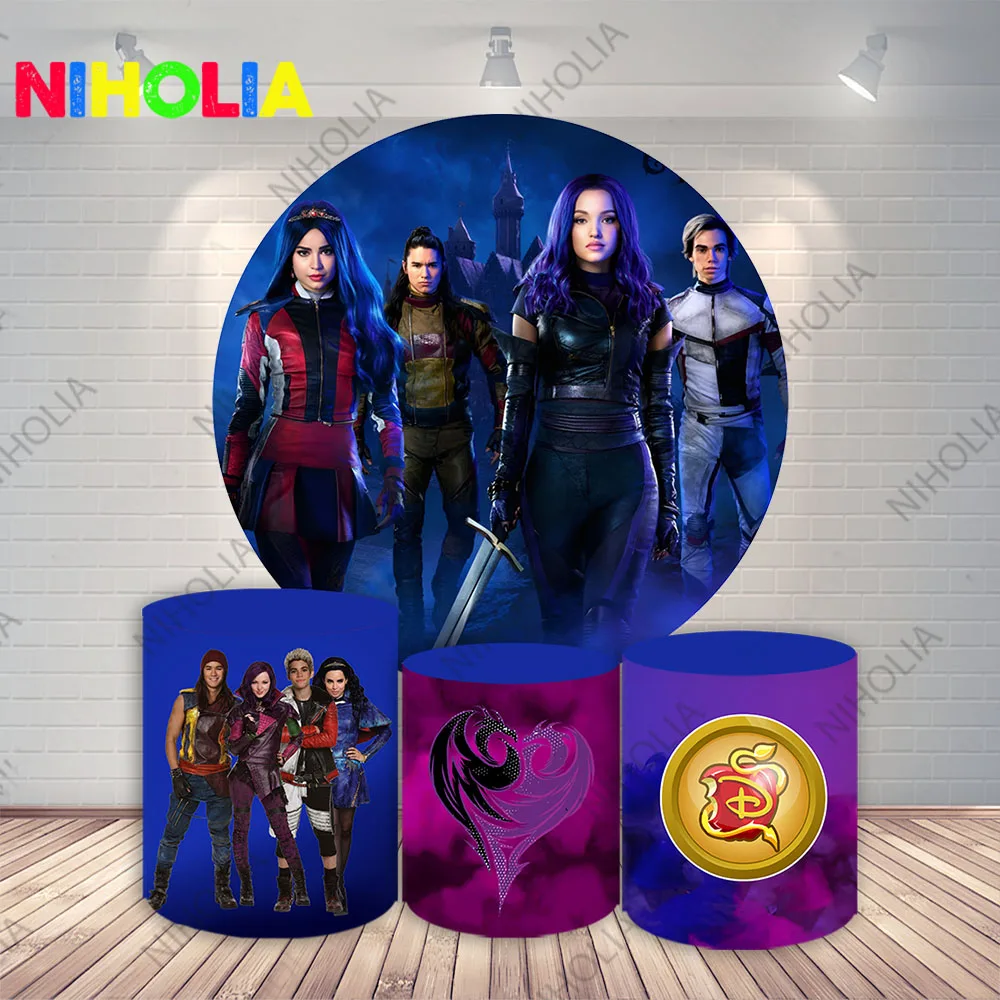 Descendants The Rise of Red Round Backdrop Girls Boys Birthday Party Decoration Cylinder Cover Photography Props