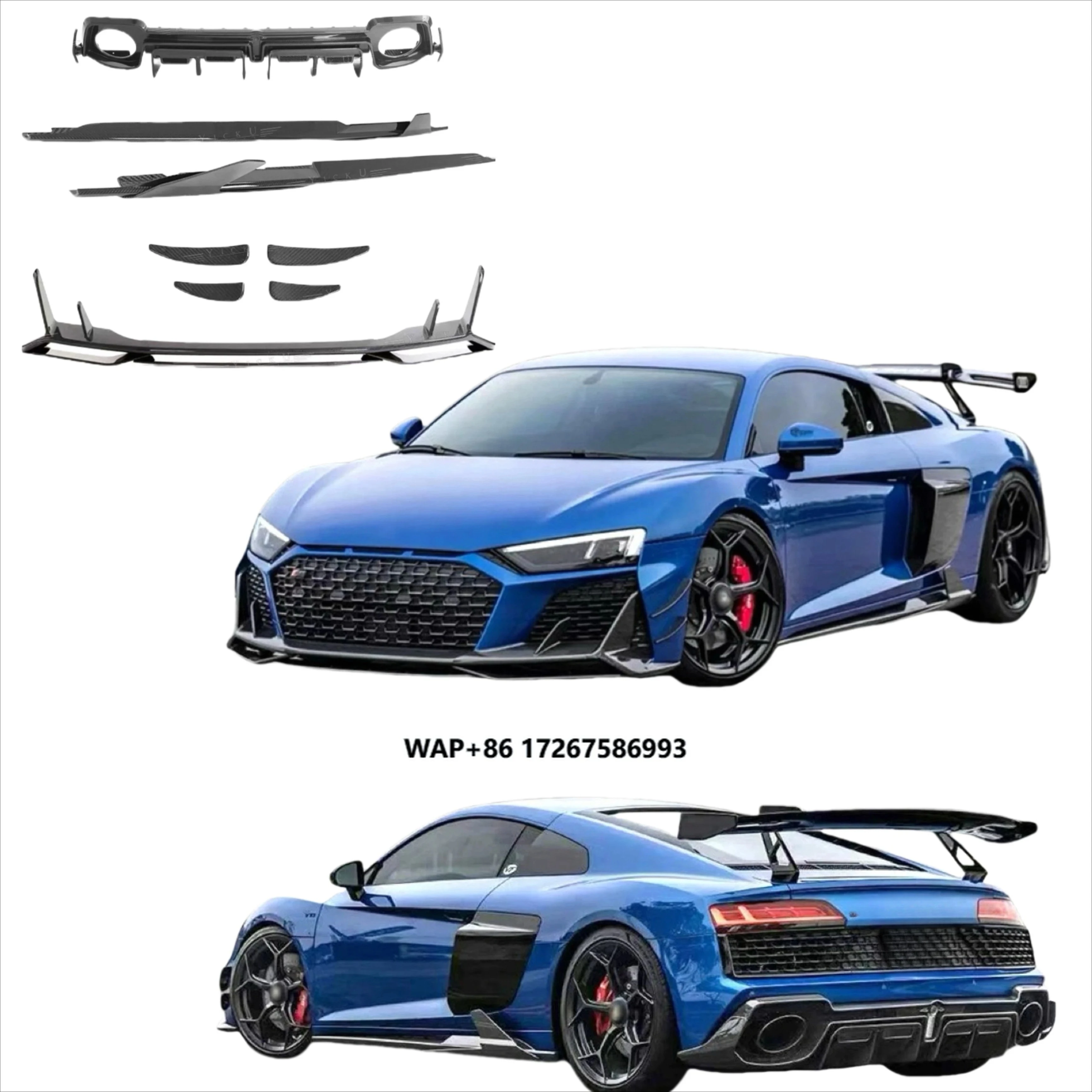 Dry Carbon Fiber Body Kit for  R8 2021+ New Condition Front Lip Side Skirt & Rear Lip Spoiler