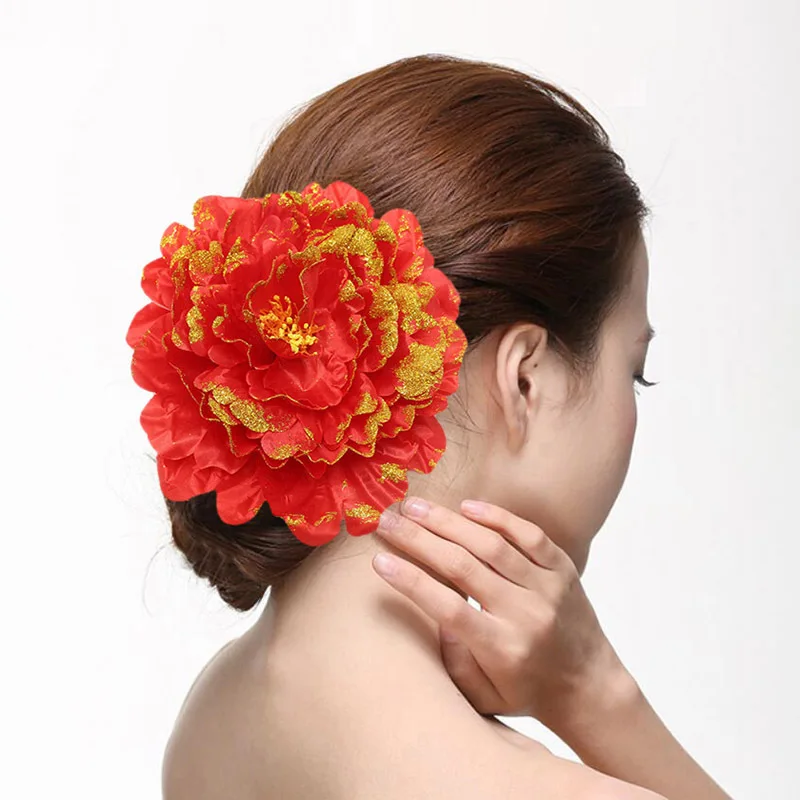 

Peony 23CM Silk Flower Hair Clip Accessories High-end Fabric with Bright Edges Palace Hanfu Accessories Stylish Headwear