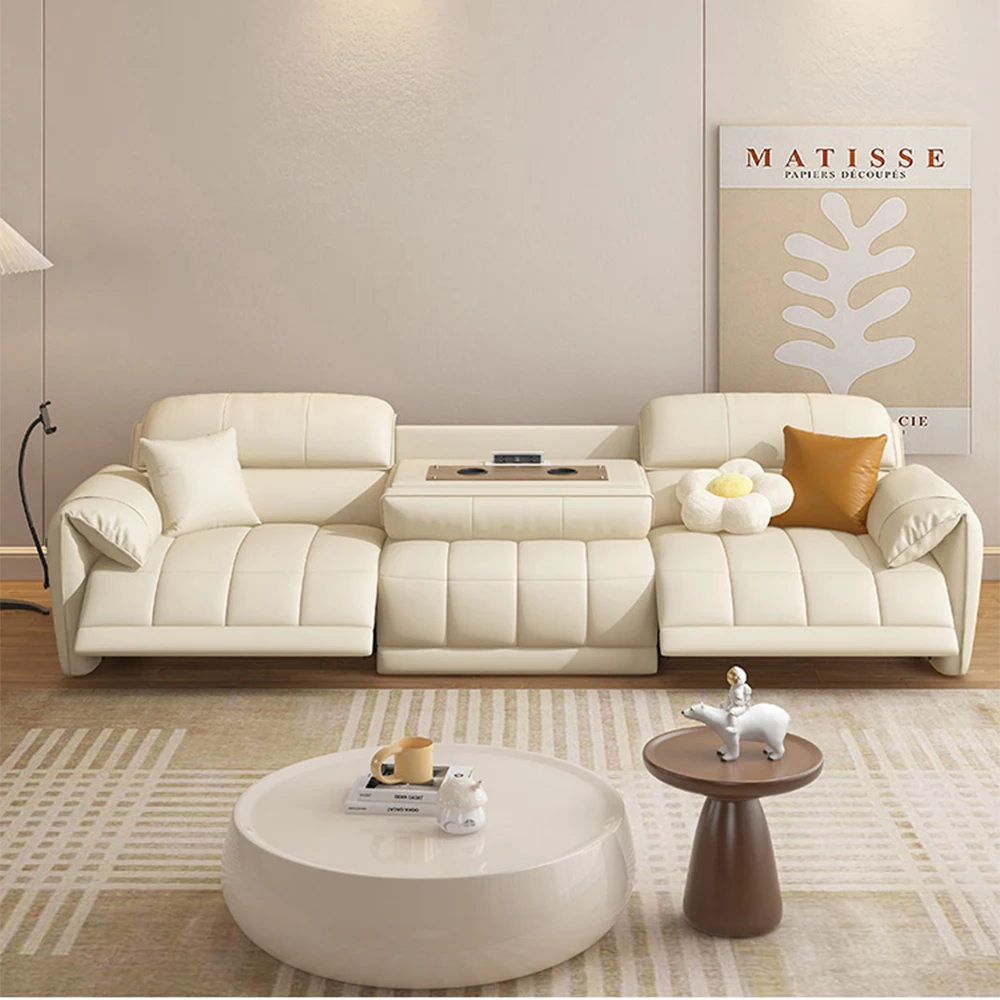 

with Adjustable Footrest Modern Electric Reclining Sofa, USB, and Foldable Center Console – Italian Genuine Leather Power Sofa