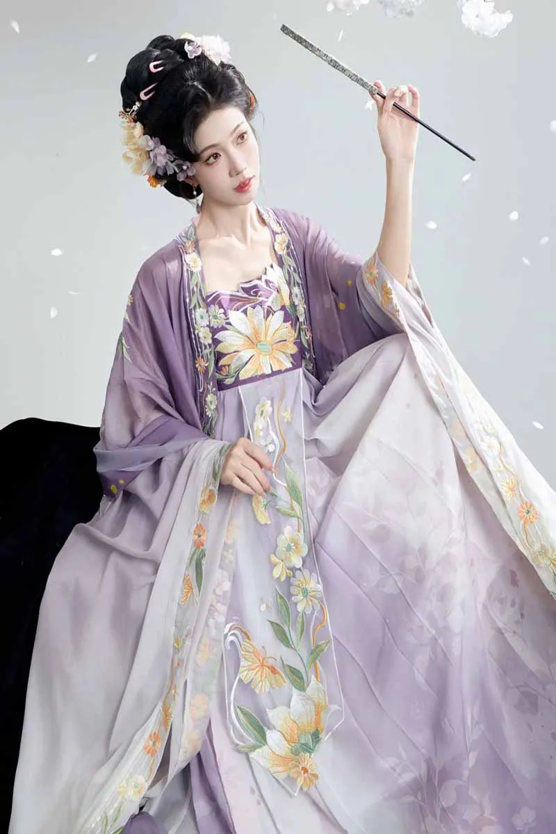 

Китайское платье Hanfu для женщин, старинное женское платье Hanfu для Хэллоуина с вышивкой, фиолетовое желтое платье Hanfu, наряд для вечеринки