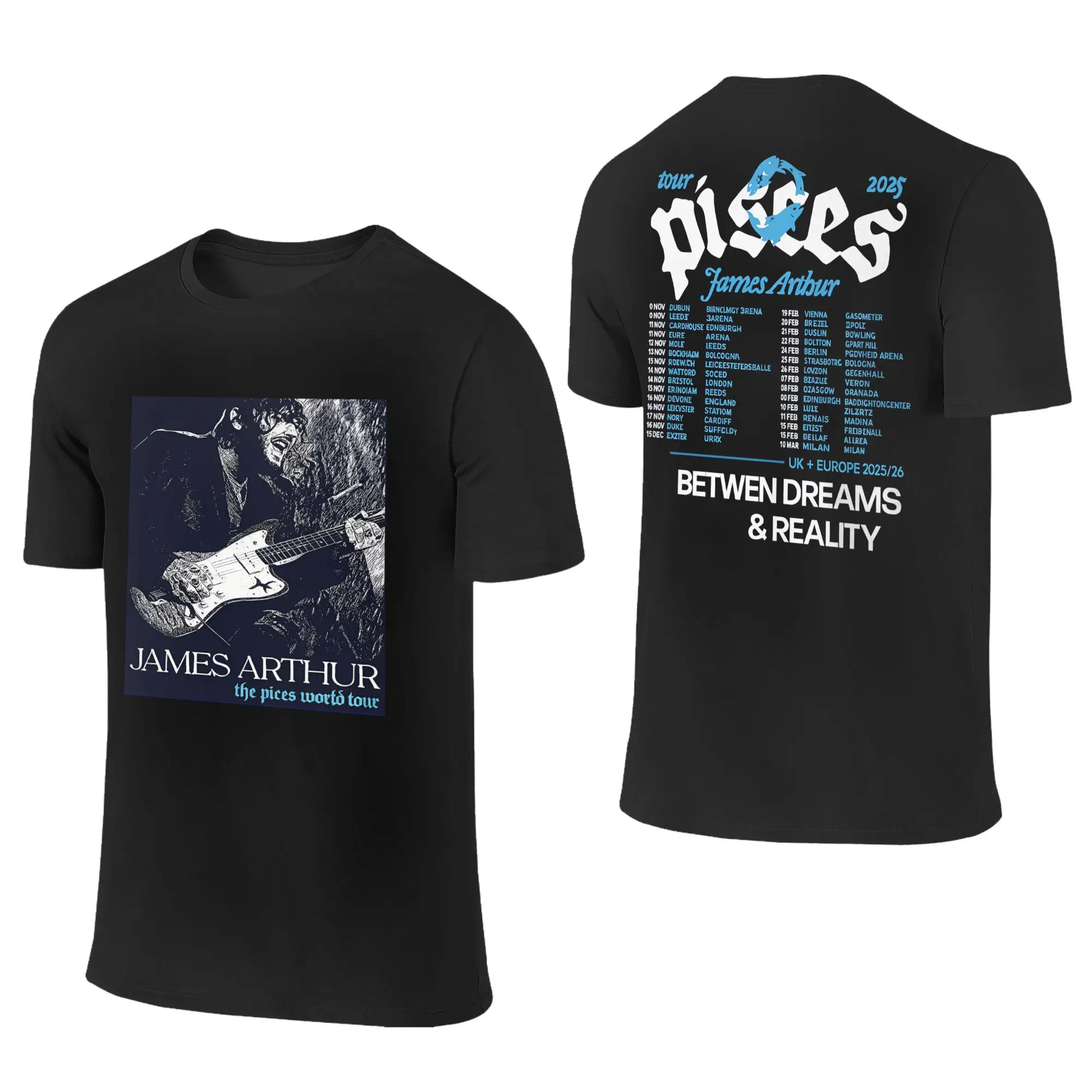 James Arthur  Men's T Shirt The Pisces World Tour Casual Tee Shirt Short Sleeve Crewneck T-Shirts 100% Cotton Plus Size Tops