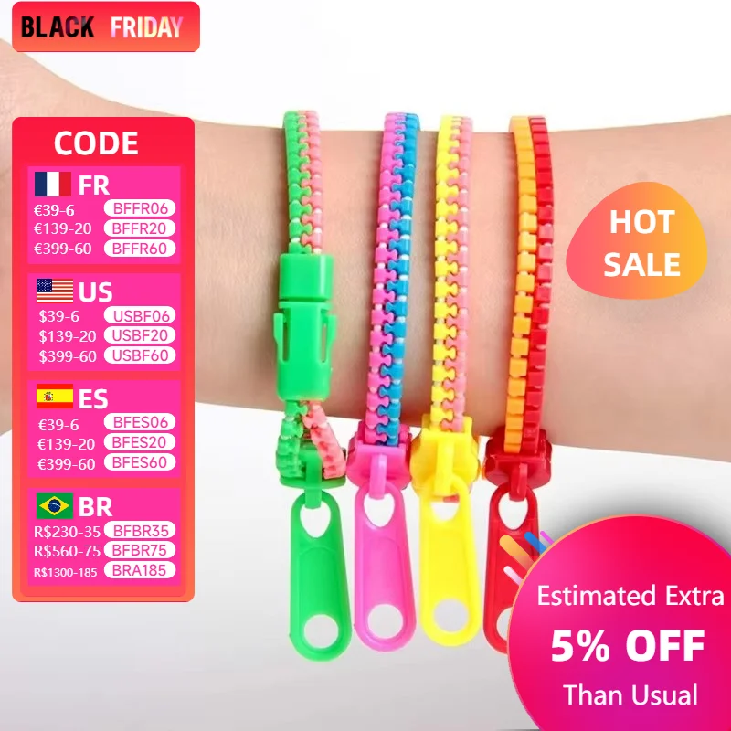 10Pcs Candy Two-color Zipper Chain Bracelet Creative Plastic Toys For Children Kids Toys Anti-stress Toys Fashion Decorations