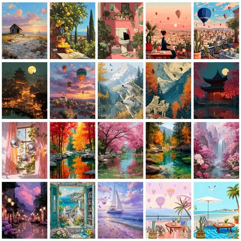 

CHENISTORY Painting By Number Mountain Scenery Drawing On Canvas HandPainted Art Gift DIY Pictures By Number Tree Kits Home Deco