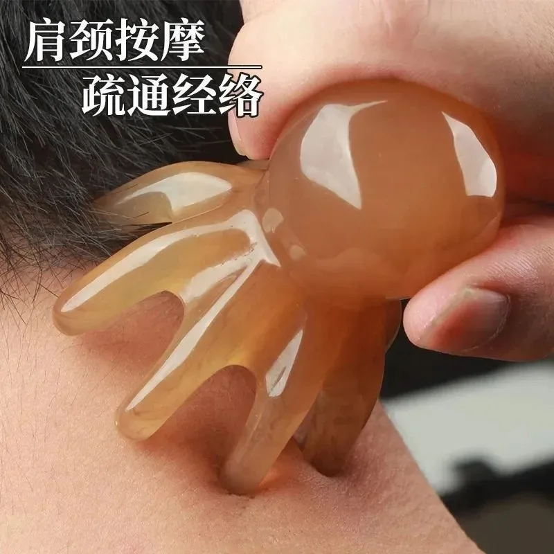 Octopus Massage Comb Resin Head Meridian Scraping Scalp Massage Brush Acupuncture Spa Scraping Massage Comb for Relieving Fatigue