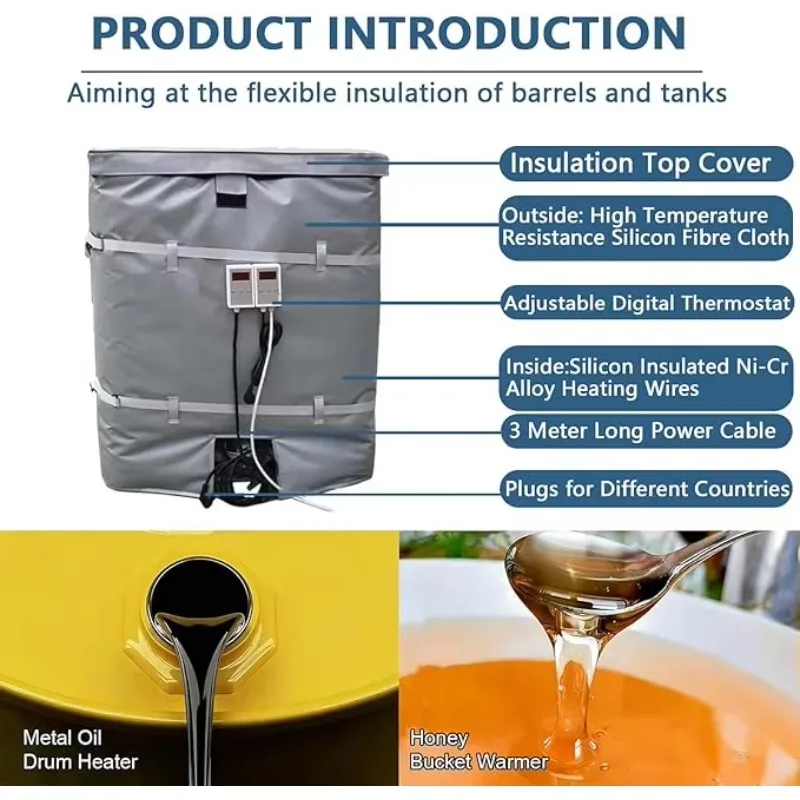 IBC and Drum Container Blanket Heater Insulation Jackets With Digital Thermostats and Plugs for Various Countries