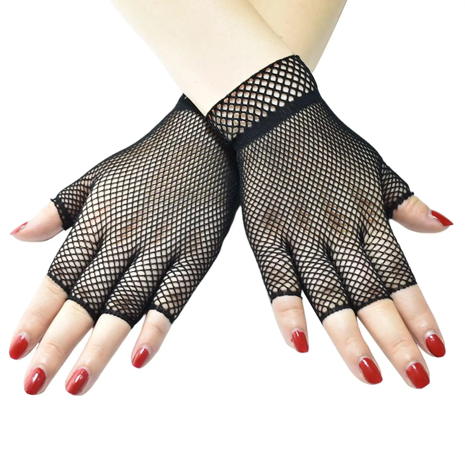 Short Fish Net Gloves Halloween Gloves Elastic Cosplay Costume for Adults