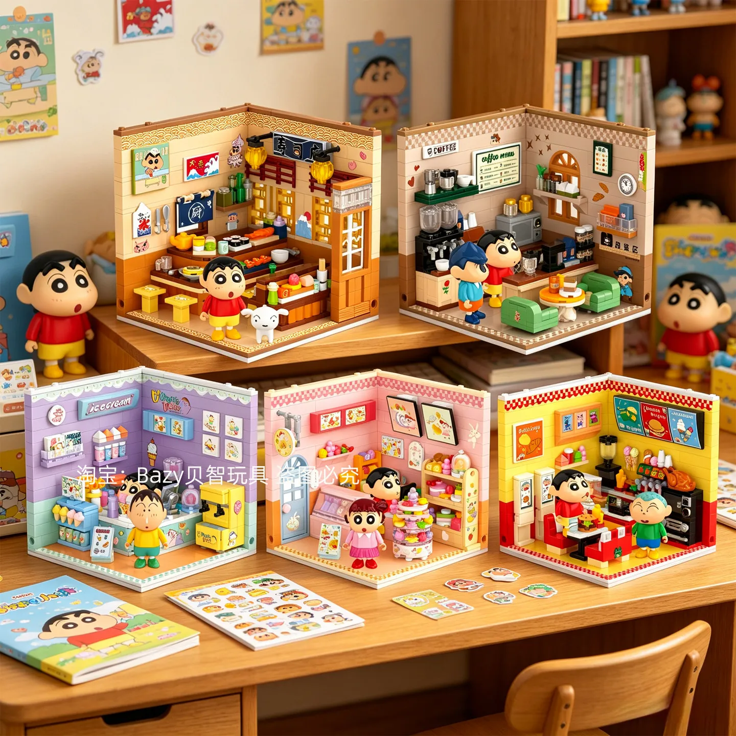 Balody Crayon Shin Chan Straßenansicht-Laden Bausteine Mini-Partikel-Bausteine Puzzle Desktop-Display Sammlerstück Geschenk