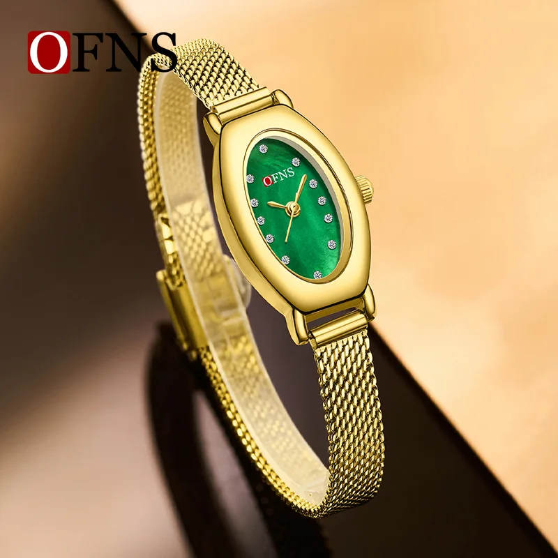 

OFNS1580 винтажные женские кварцевые часы с радужным перламутровым циферблатом, водонепроницаемые, легкие, компактные и элегантные, 3 атм.