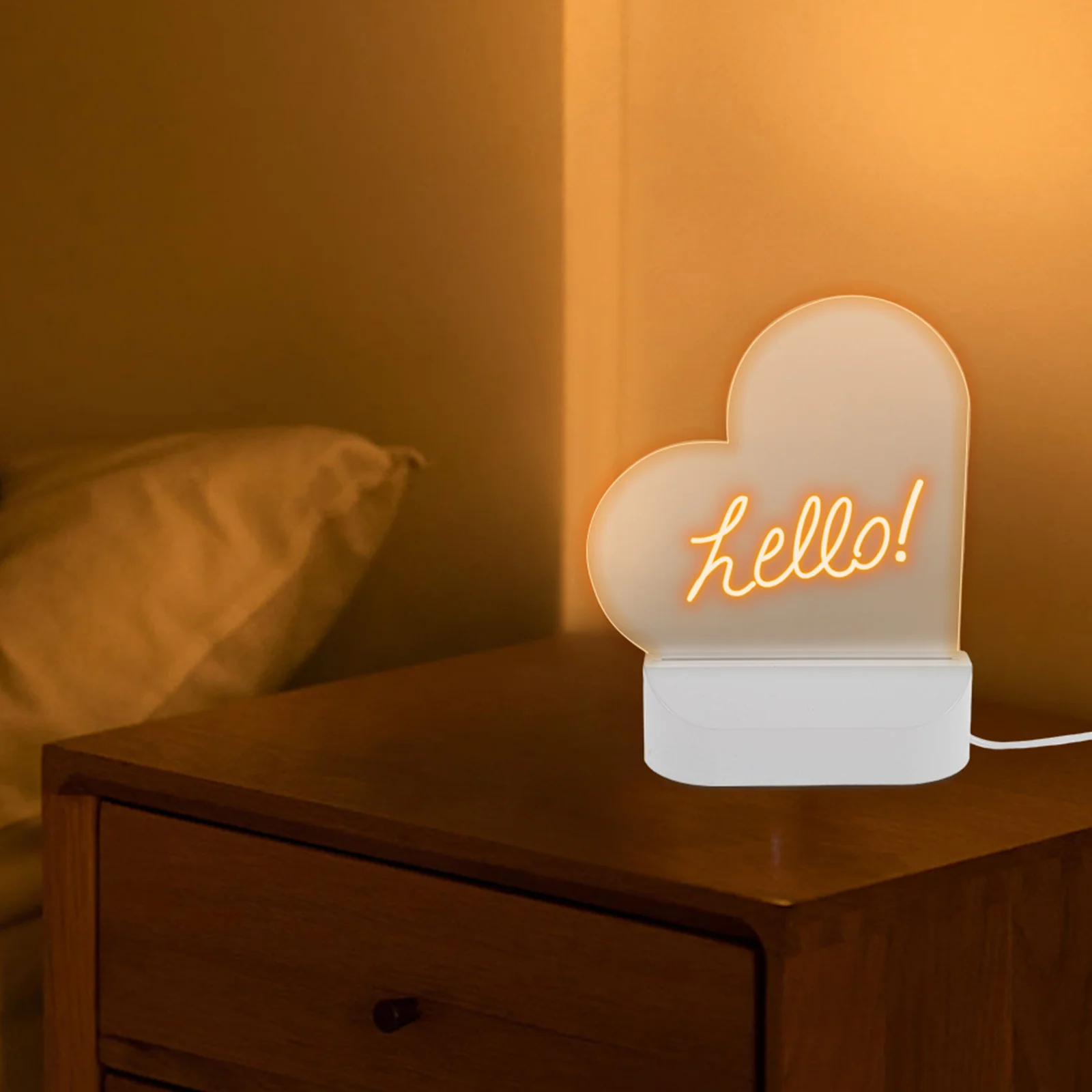 1Set LED Erasable Writing Board Heart Shaped Night Light Adults Portable Memo Desk Whiteboard Clear Drawing Tablet