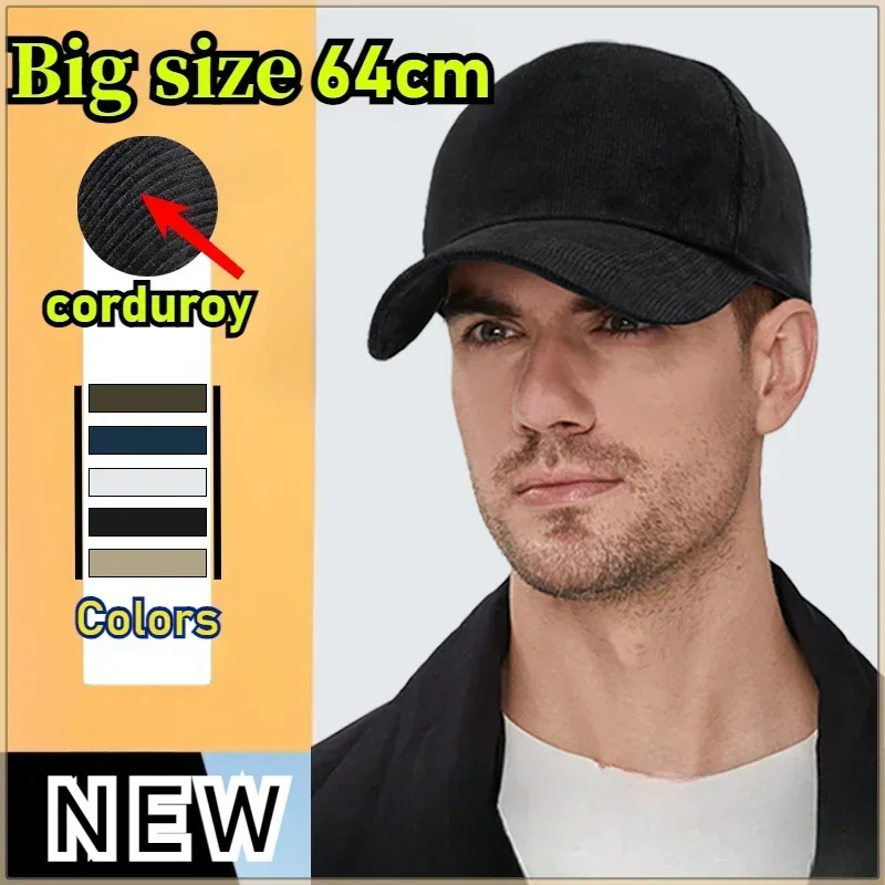 Corduroy Baseball Caps Big Size 64cm Male Cotton Vintage Unisex Vintage Winter Hats Men Women Golf Hats Snapback Hat