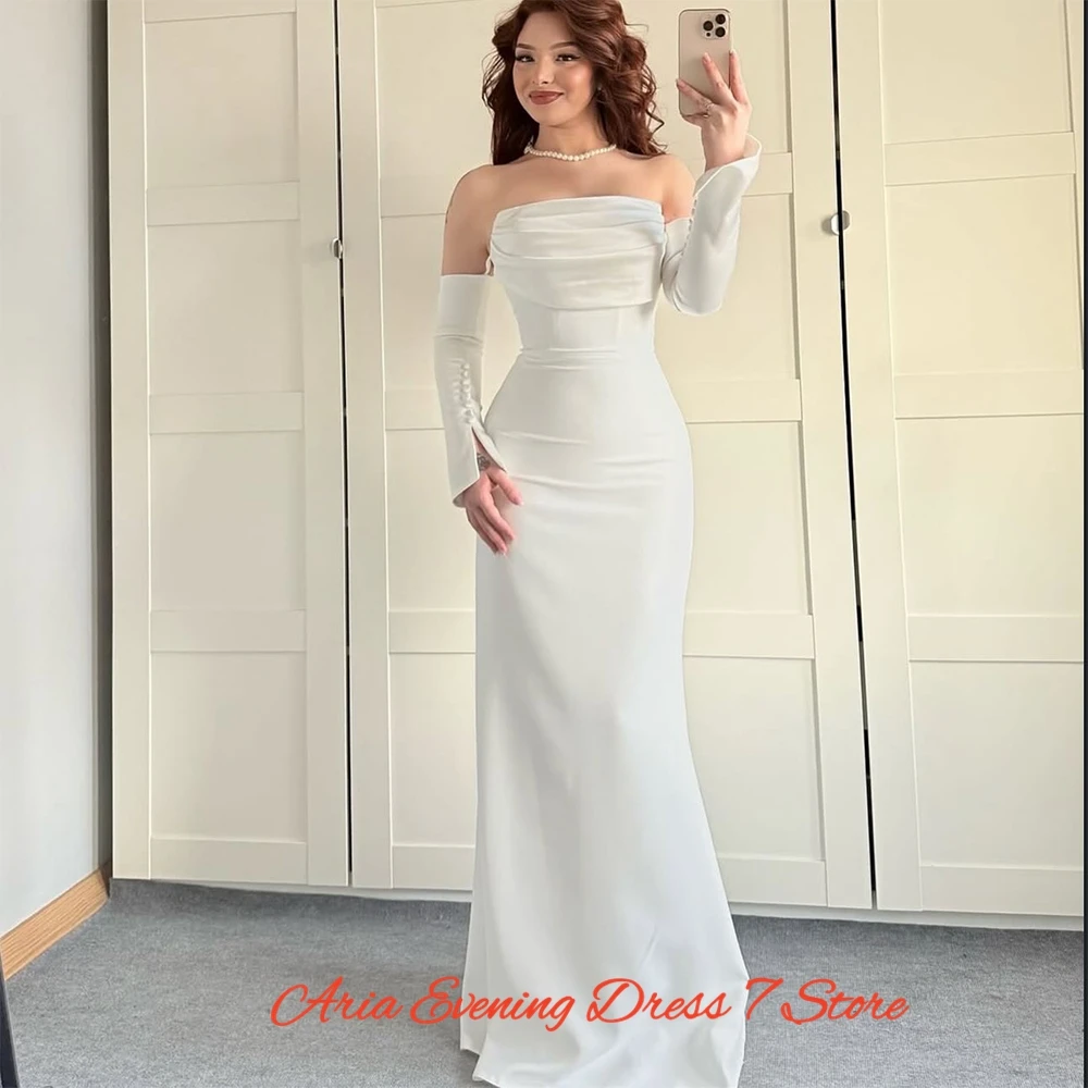 Graciosa camisa sereia vestidos de noite personalizados formal sem alças vestidos de celebridades moda manga destacável vestidos de baile