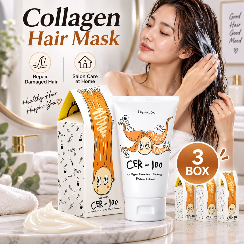 Hair Care Collagen - コラーゲン配合のヘアマスク 100g。大豆タンパク質で乾燥し、広がりやすい髪を補修し、髪の繊維を強化。しっとりとなめらかで、保湿効果のあるトリートメント。