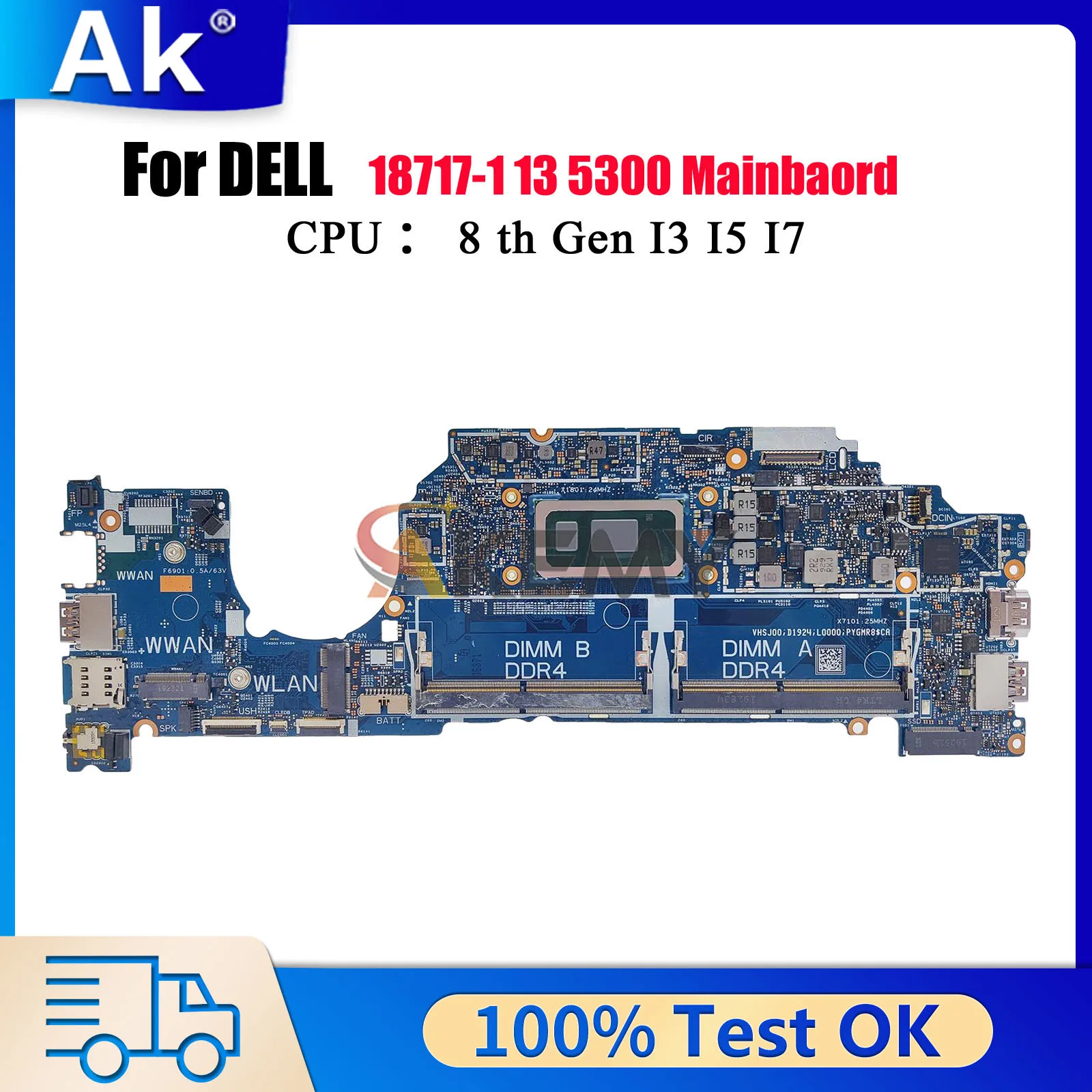

18717-1 Mainboard For Dell Latitude 5300 CN-0H7KTP 0H7KTP 05PW9V with i5 i7 CPU Tested OK