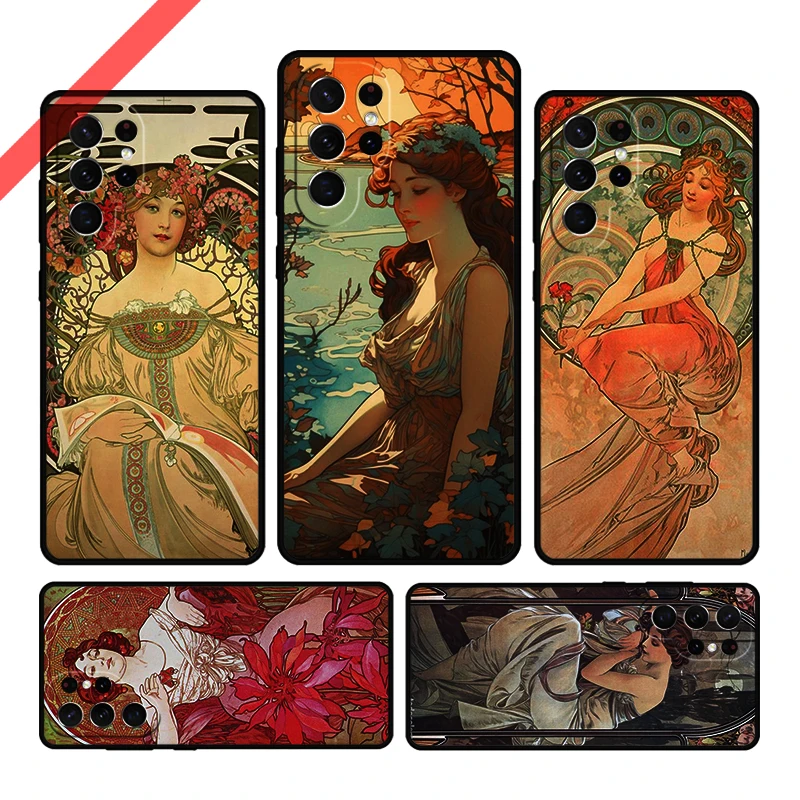 Alphose mucha Slim Phone Case For Samsung Galaxy S20 FE S21 S10 S23 Plus S24 S22 Ultra Coque Note20 Note10 S9 S8 Cover Capa