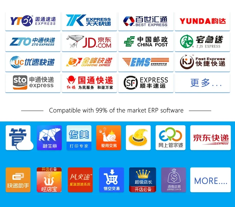 Printer Label Pengiriman Mini Thermal 80mm 3 Inci, Printer Stiker Bluetooth USB untuk Logistik, Printer Tanpa Tinta