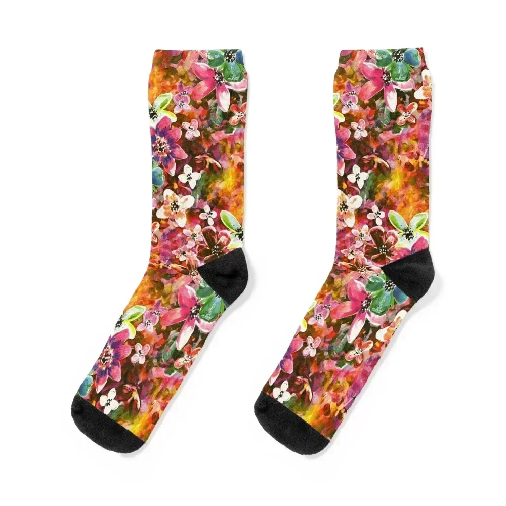 Colourful flowers in the garden 2 Socks Hiking boots happy floral Designer Man Socks Women's