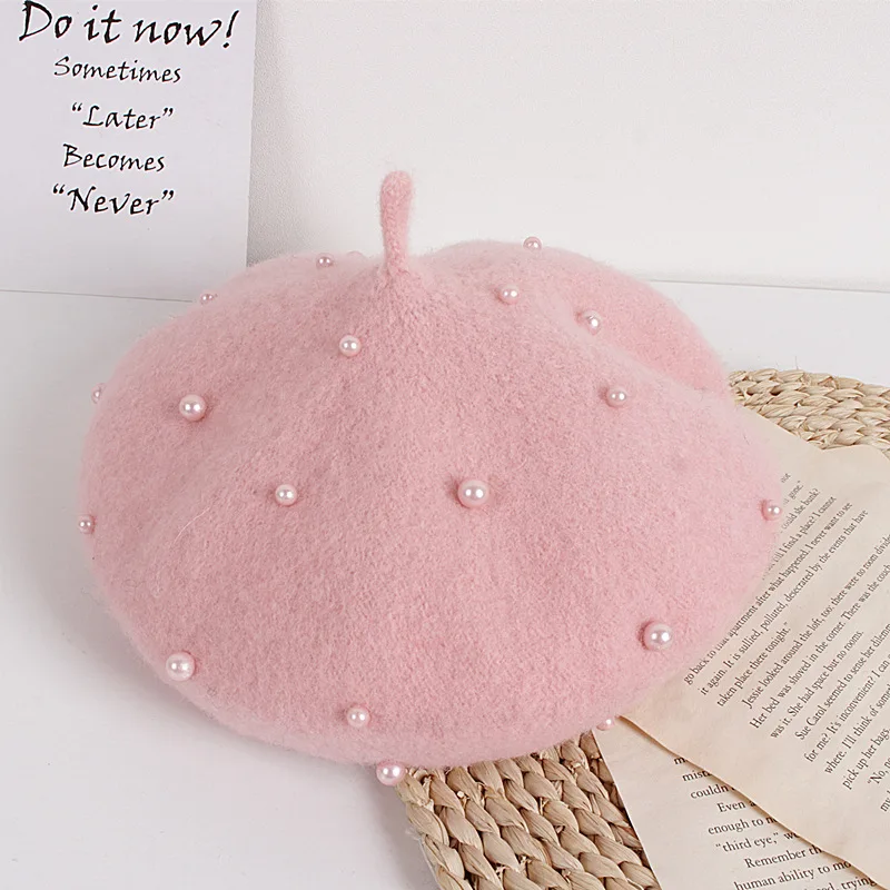 2023 Spring Autumn Winter New Pearl Children Beret Outing Lovely Girls Baby Hat for Kids 2 3 4 5 6 7 Years Old