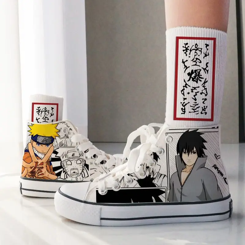 NEW Anime NARUTO Sakura Canvas Sneakers Casual Shoes Unisex Cartoon Kakashi Sasuke Printing Comfortable Flat Shoes Birthday Gift