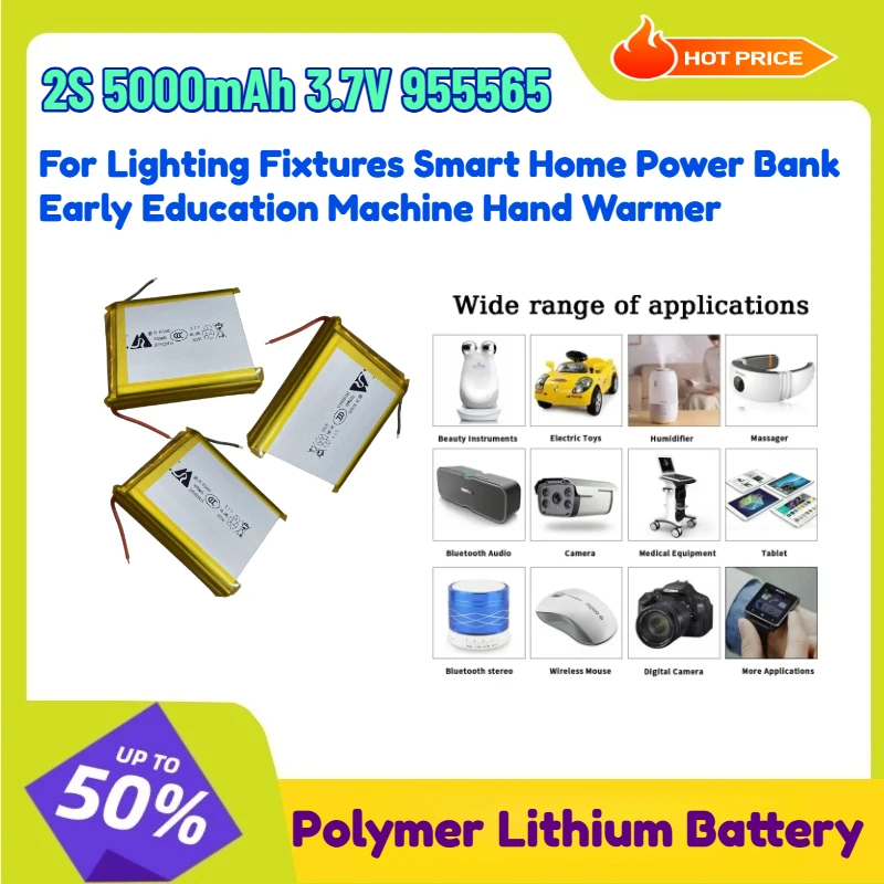 For Lighting Fixtures Smart Home Power Bank Early Education Machine Hand Warmer 2S 5000mAh 3.7V 955565 Polymer Lithium Battery