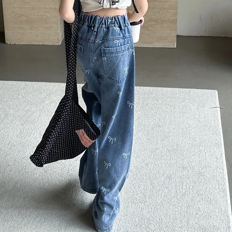 Jean Filles à Jambes Larges Imprimé Coeur - Pantalon Denim Décontracté 6-16 Ans