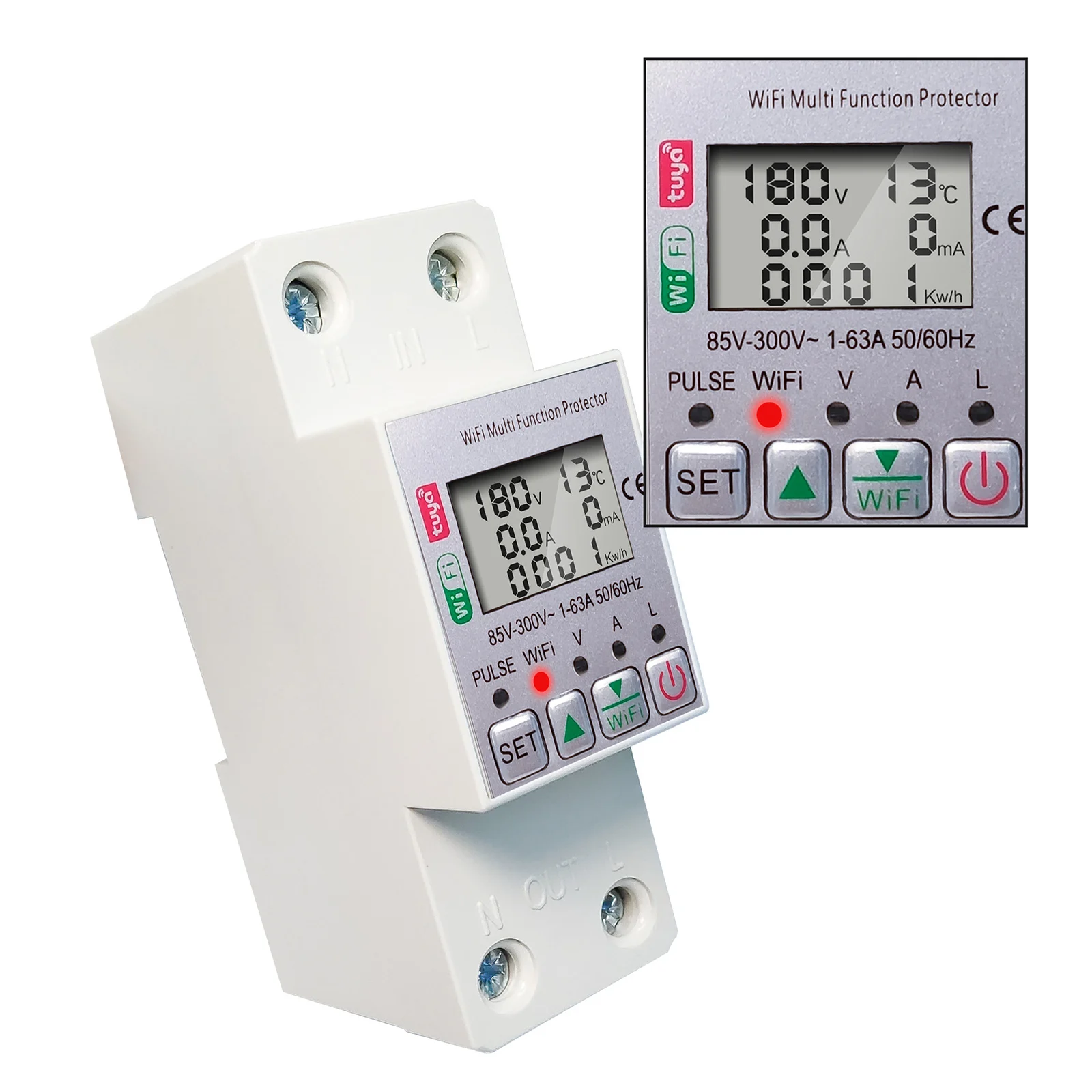 Brak WiFi inteligentny miernik termometr 10-99mA 1A-63A 1 szt. 85V-300V regulowana inteligentna ochrona inteligentny wyłącznik