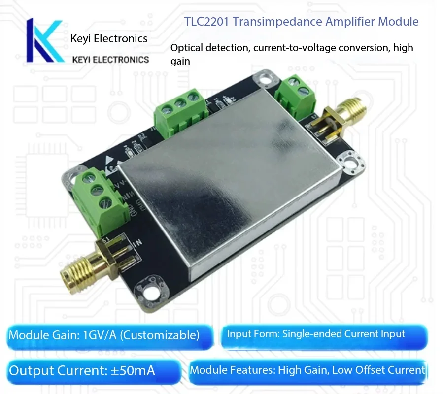 TLC2201 Transimpedance Amplifier Module, TIA for Weak Current Measurement & Photodiode Sensing 0-10V Output