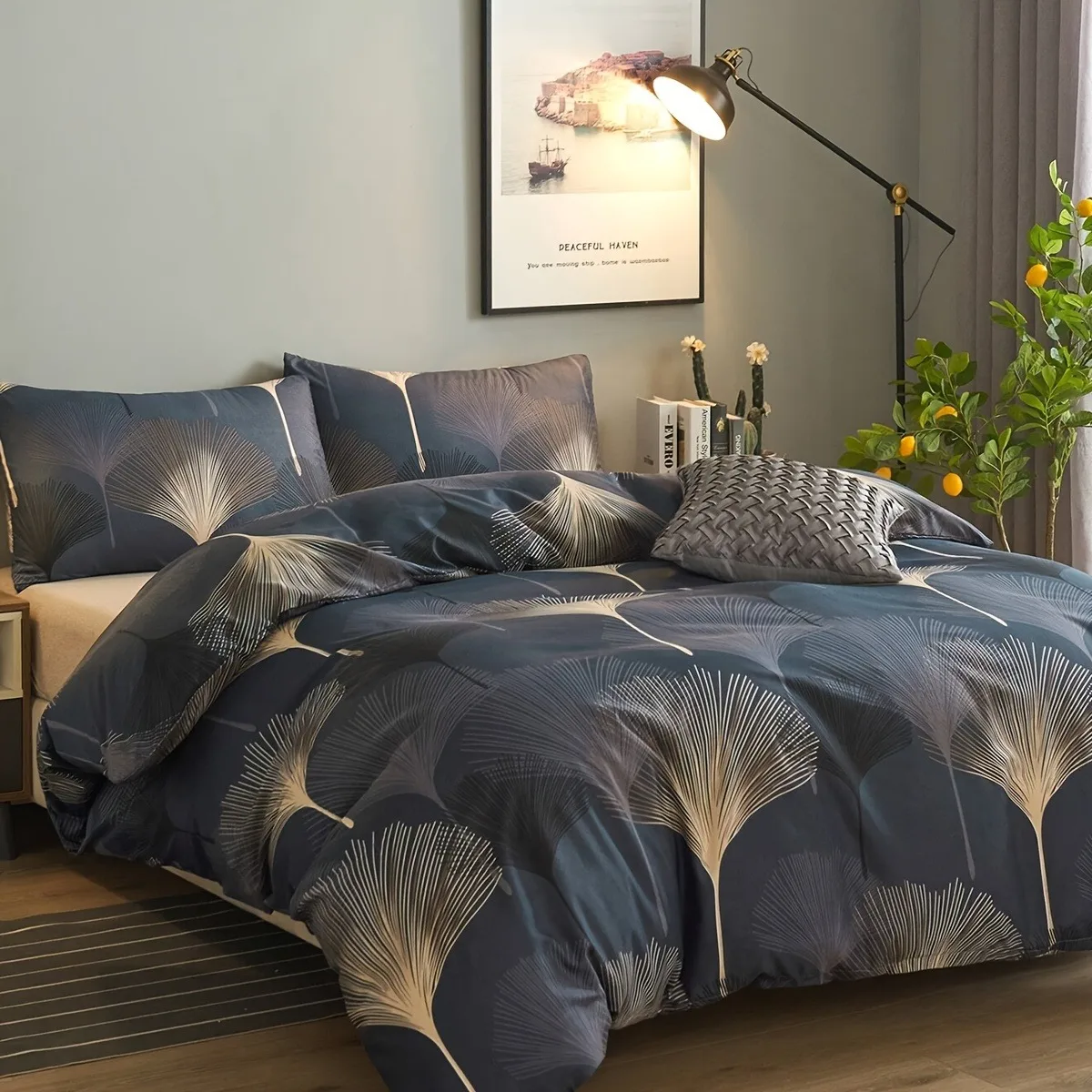 Ginkgo Leaf Duvet Cover Set Botanical Floral Quilt Cover Soft Microfiber Bedding Set Comforter Cover with Pillowcases