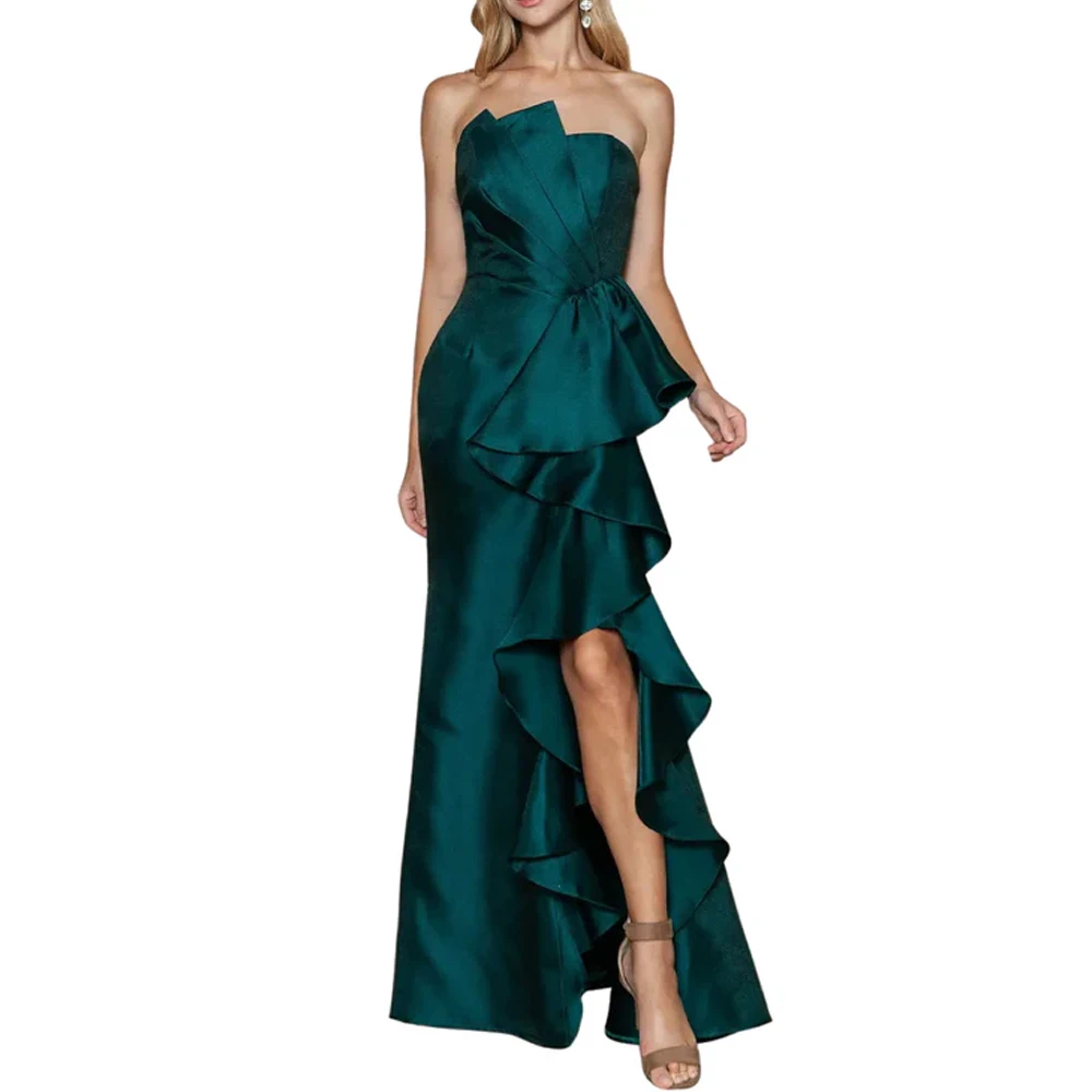 

Simple Satin Mermaid Evening Dress Modern Pleats Strapless Customized Homecoming Dresses Zipper Back Formal Occasion Gowns