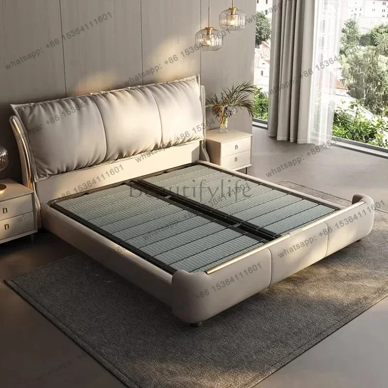 FG Letto Matrimoniale King Size Genuine Leather Bed 2 People 180x200cm Bedroom Furniture High End Elegant Comfortable Double Bed
