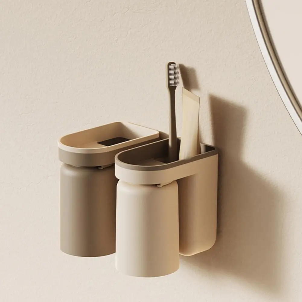 1 Pc Innovative Toothbrush Storage Rack No Hole Light Luxury Mouthwash Cup Brush Cup Wall Mounted Bathroom Organizer Couple