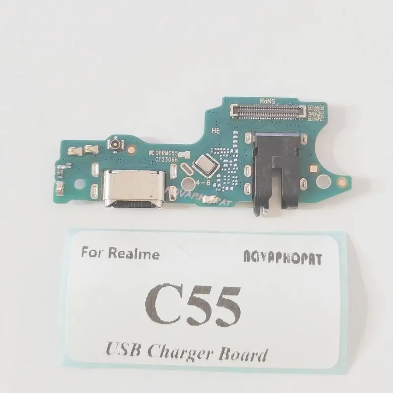 Novaphopat For Realme C55 RMX3710 Dock Charger Port Charging Plug Headphone Audio Jack Microphone Flex Cable Board