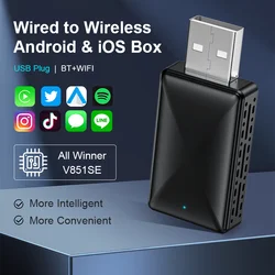 Adaptador sem fio Android Auto, Mini Body Smart AI Box Car, OEM com fio Android Auto para Dongle USB sem fio para Toyota Volvo, Mais novo