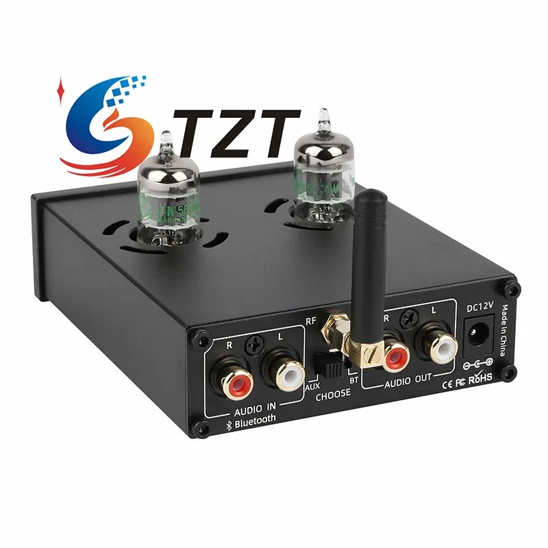 TZT BX1 Hifi Bluetooth Ламповый предусилитель Ламповый предусилитель (черный/серебристый) с лампами GE5654W для усилителей и активных динамиков