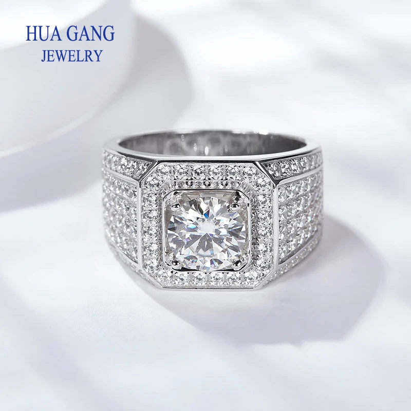 Imagem -02 - Real d Cor Moissanite Anel para Homem Prata Esterlina Quilates Redondos Diamantes Brilhantes Anel de Noivado Masculino Jóias de Casamento