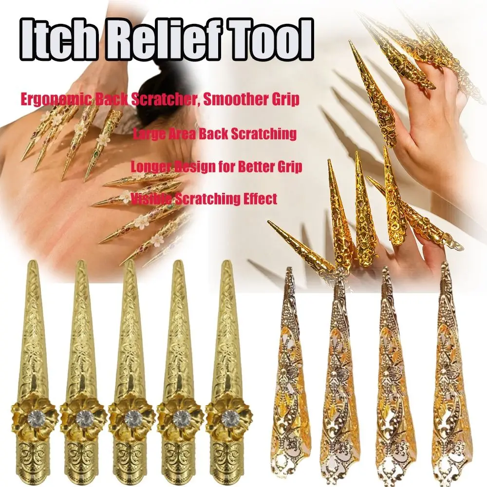 10PCS Adjustable Opening Claw Ring Hollow Design Long Nails Fingertip Nail Ring Vintage Style Punk Style Knuckle Ring