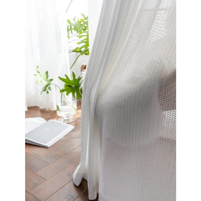 Modern Simple Hollow Fishbone Gauze Dreamy White Gauze Living Room Bedroom Balcony Curtains