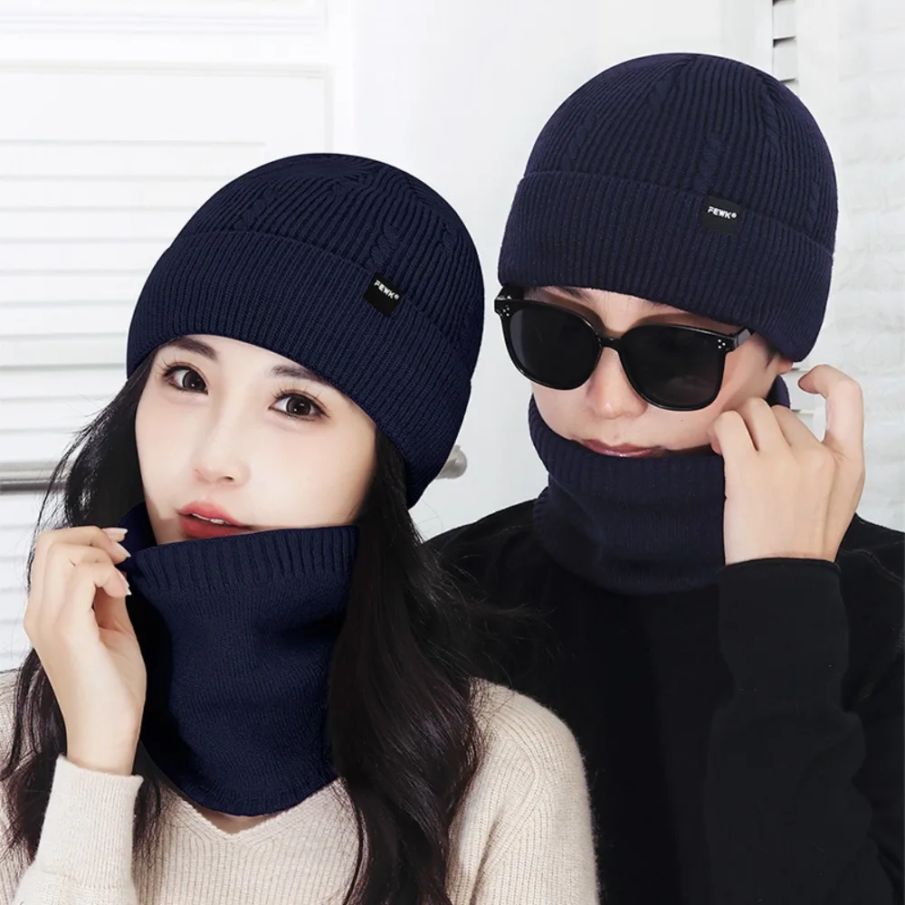 

New Knitted Couple Hat Scarf Set Windproof Cold Resistant Neck Warmer Cycling Cap Autumn Winter