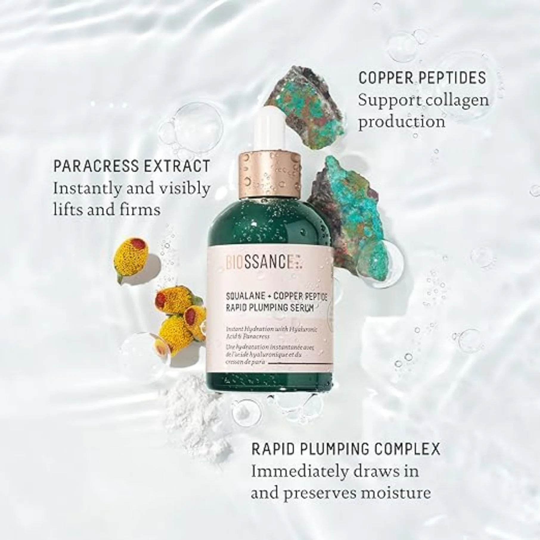 Biossance Squalane + مصل الببتيد السريع بالنحاس - مصل الوجه لجميع أنواع البشرة - ممتلئ وضوح + ثبات العناية بالبشرة