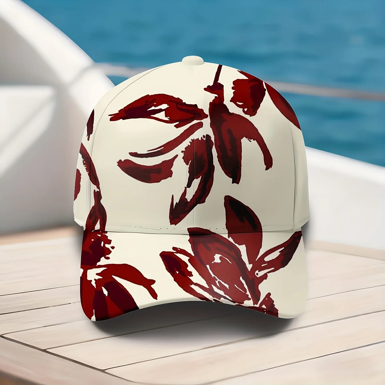 Men's & Women's Tropical Flower & Red/White Plant Print Baseball Cap - Adjustable Sun Hat with Full-Body Botanical Printing, UPF